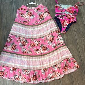 Maaji Floral Pink Swimsuit Set and Matching Cover Up. Size Medium